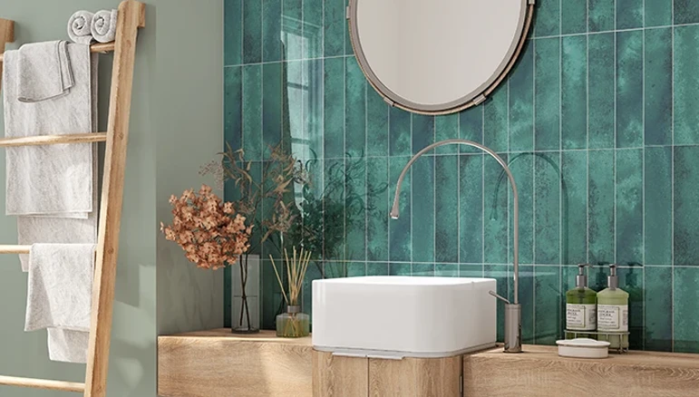 green bathroom tiles by tile village