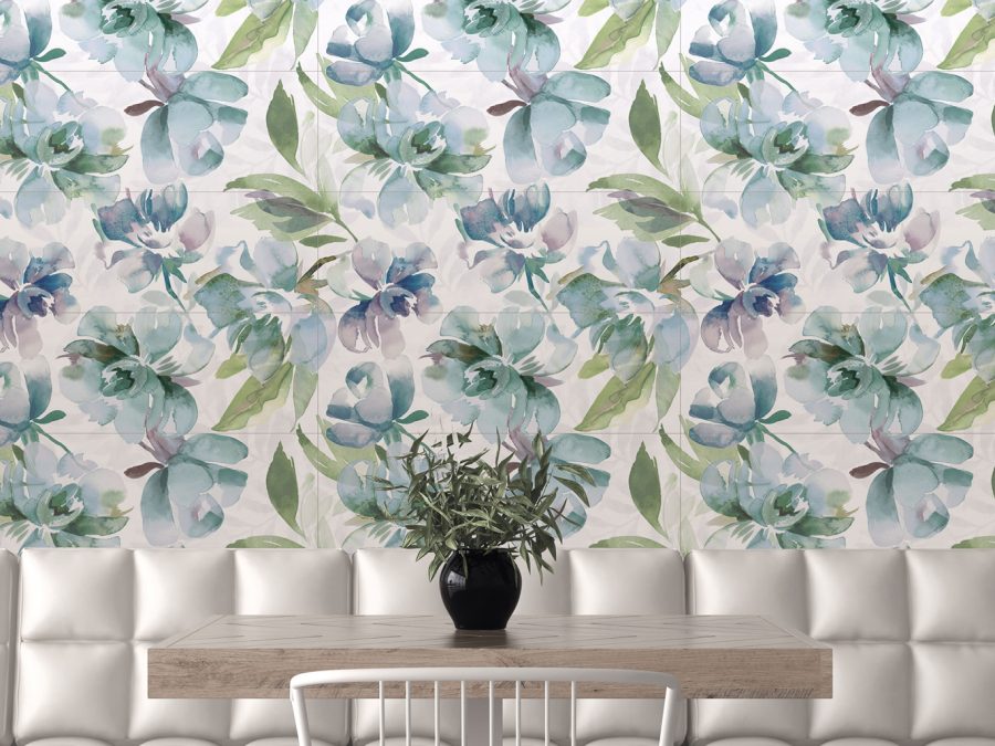 flower botanical water colour effect ceramic wall tiles.