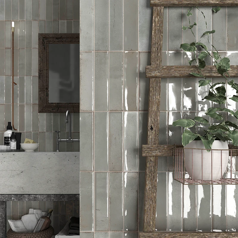 artisan grigio (grey) wall tile on a bathroom wall in 250x600mm