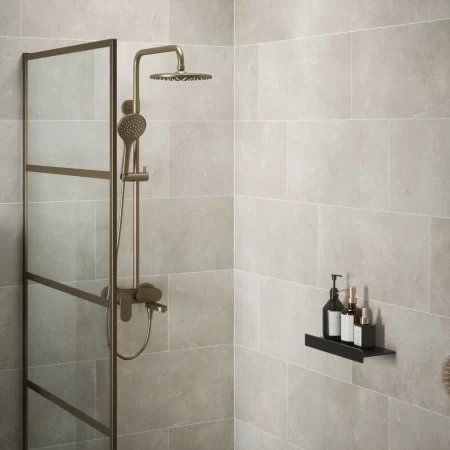 Verona's bloomberg matt in a bathroom setting, they are matt finish and 300x600mm ceramic tiles.