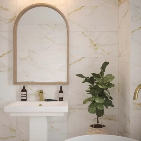 image of goldman matt 300x600mm ceramic wall tiles in a bathroom.