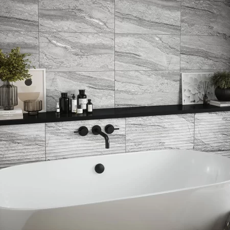 image of laurent grey decor matt wave feature wall tile 300x600mm