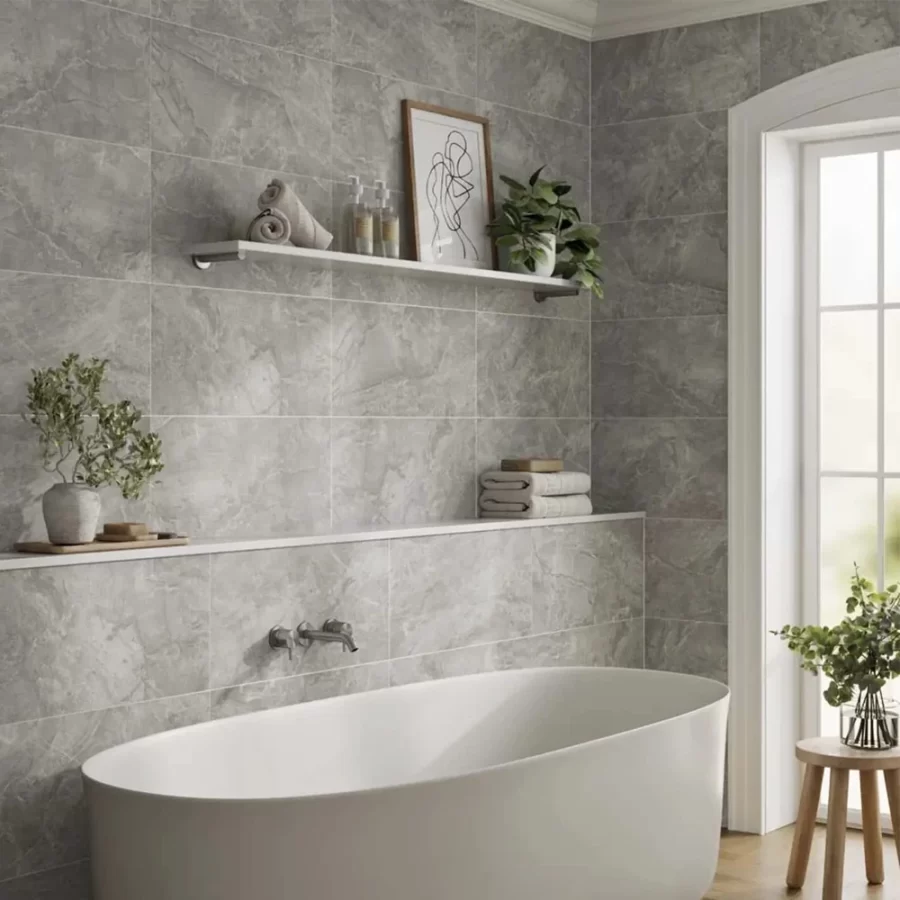 image of hugo grey matt ceramic wall tile apart of the signature tile collection.
