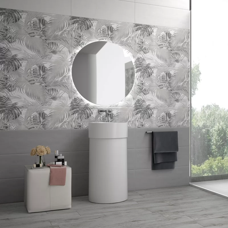 imperial forest a+b tiles on a bathroom feature wall.