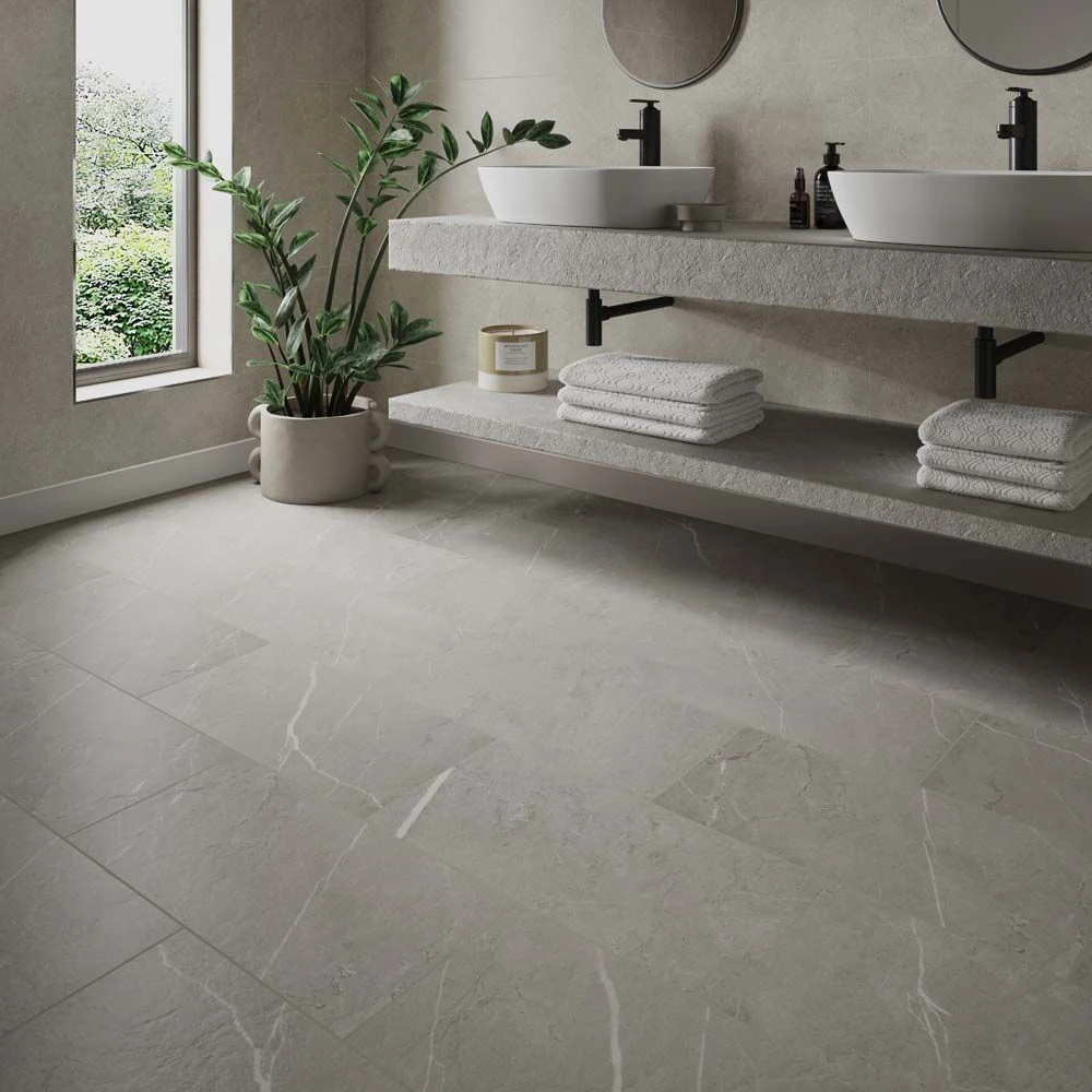 an image of rodella stone silver lvt click flooring in a bathroom