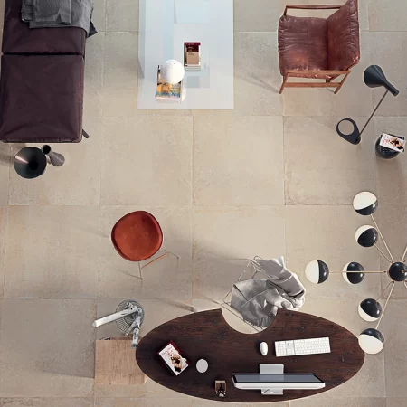 oxid beige 600x600mm tile on a living room floor.