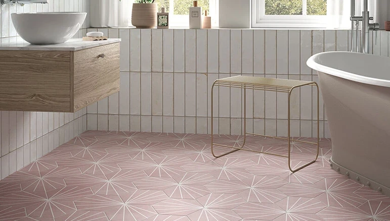 pink bathroom tiles by tile village