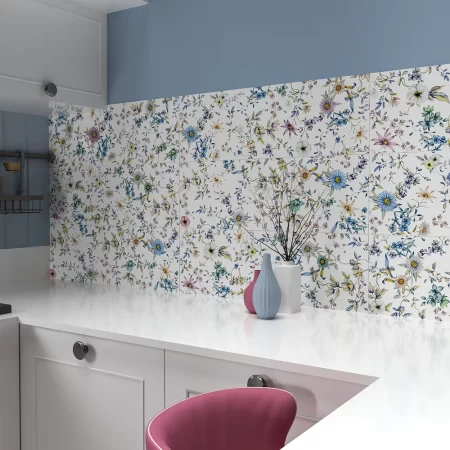decoro romantic 25x75 wall tile on a kitchen splashback